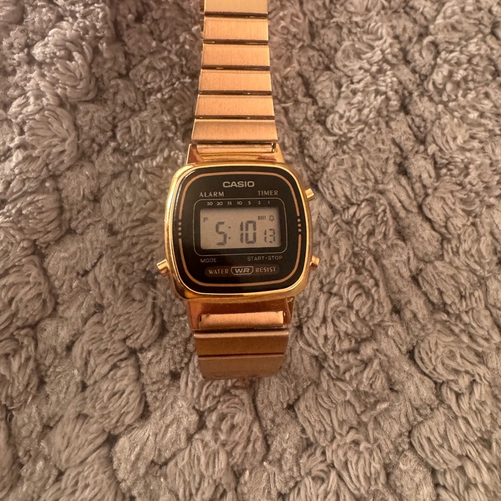 Casio Gold Digital Alarm Timer Watch with Black Dial